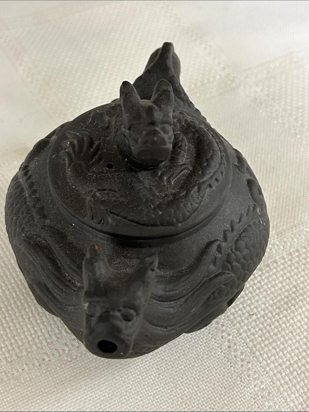 Dragon-Handled Black Ceramic Teapot - marked Zhongguo Yixing image 2
